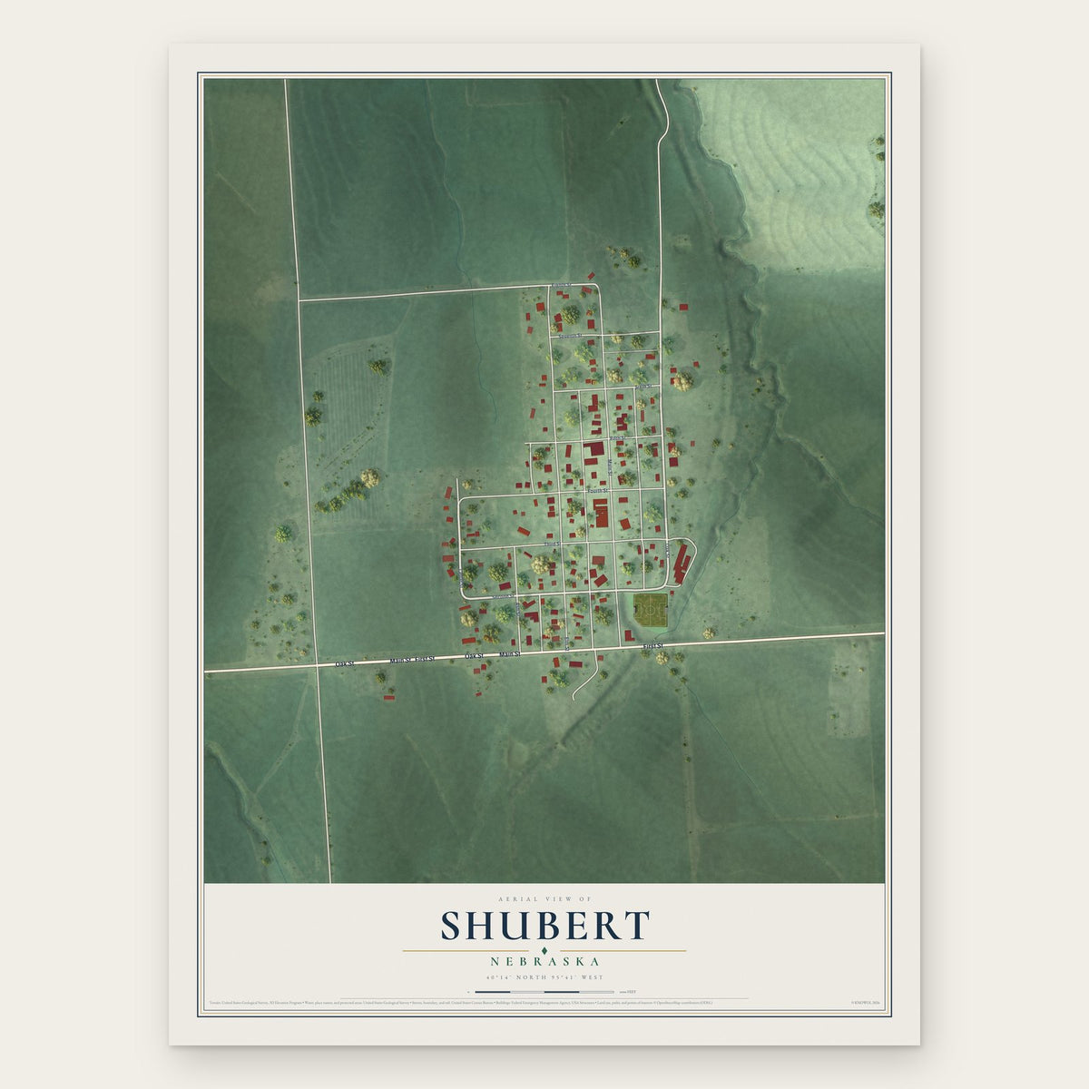 Shubert, Nebraska map print, the full design
