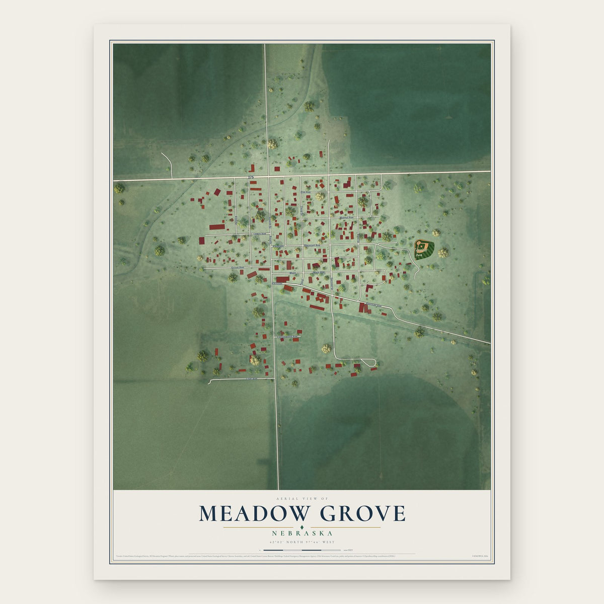 Meadow Grove, Nebraska map print, the full design