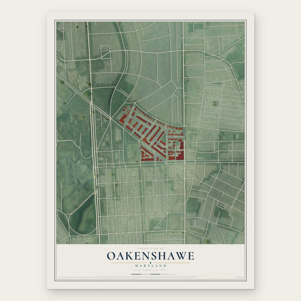 Oakenshawe, Maryland map print, the full design