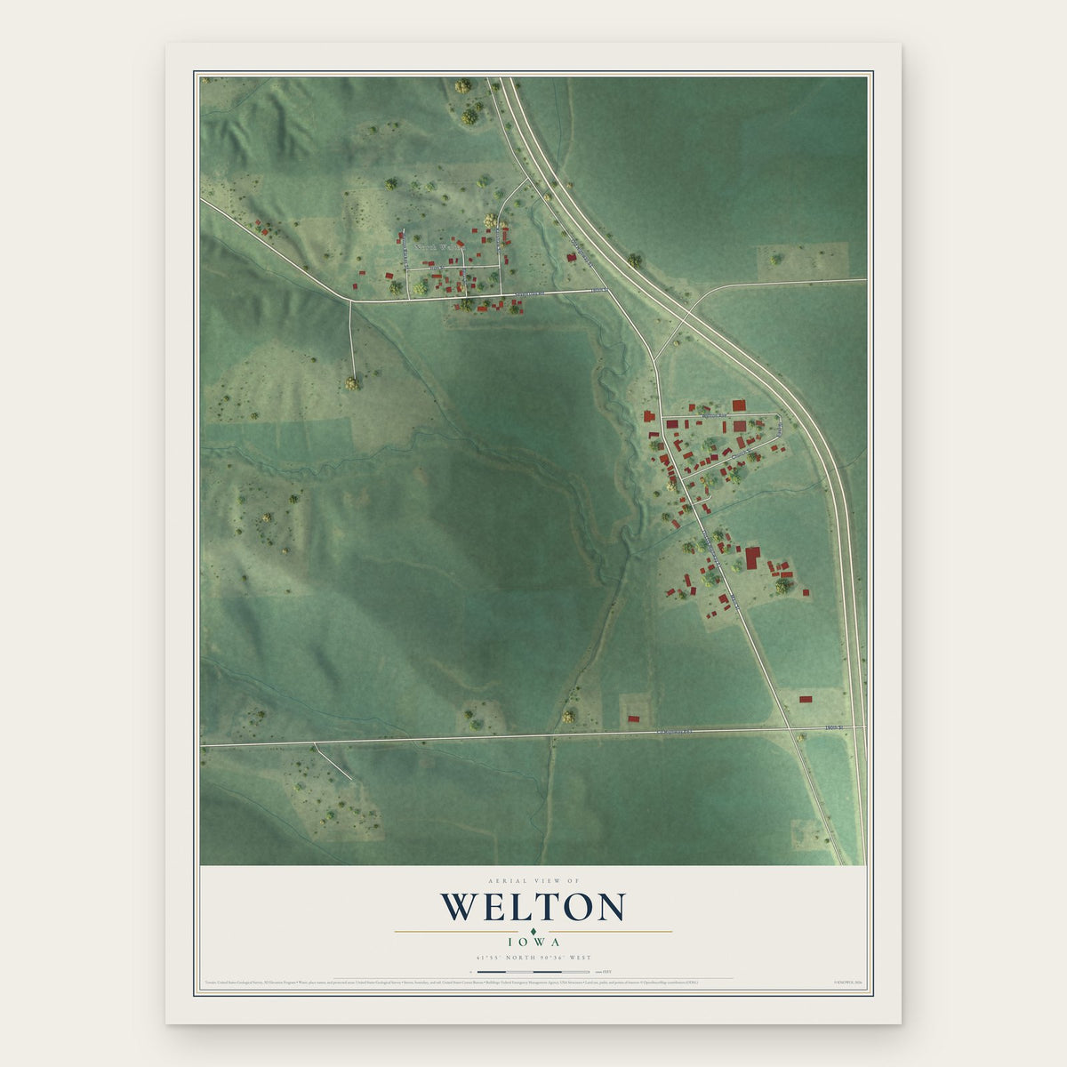 Welton, Iowa map print, the full design