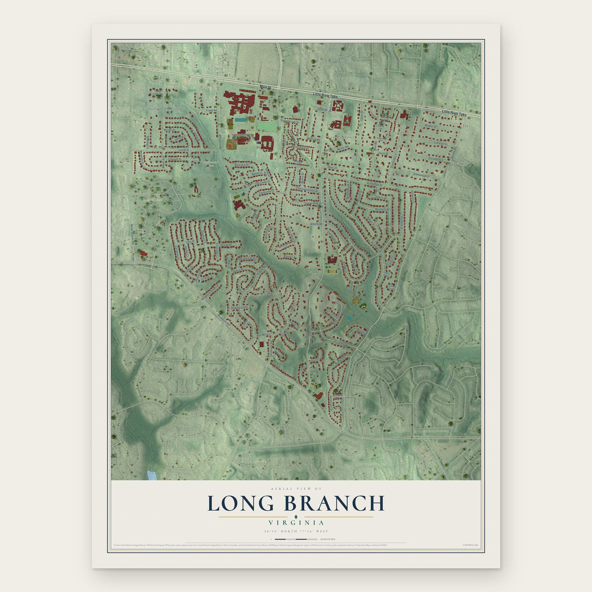 Long Branch, Virginia map print, the full design