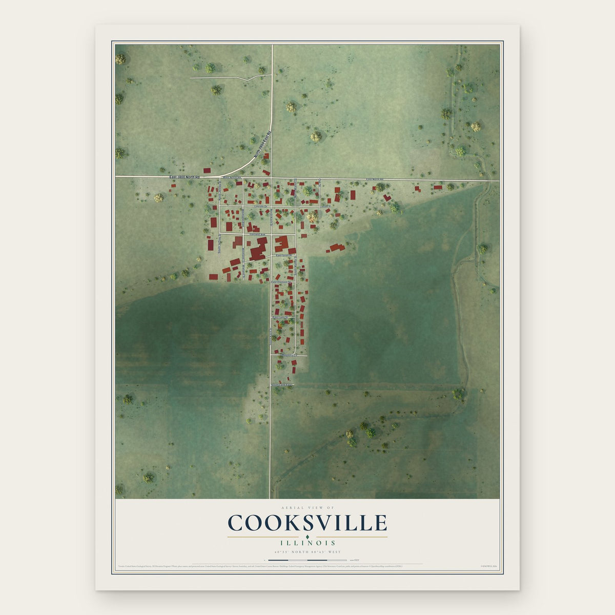 Cooksville, Illinois map print, the full design