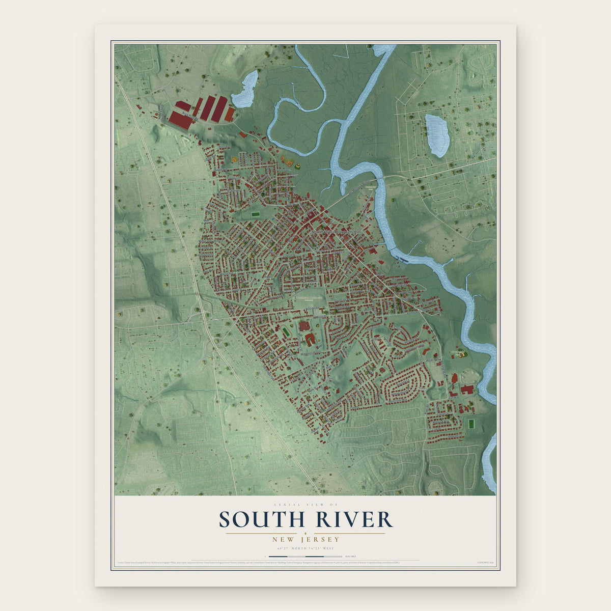 South River, New Jersey map print, the full design