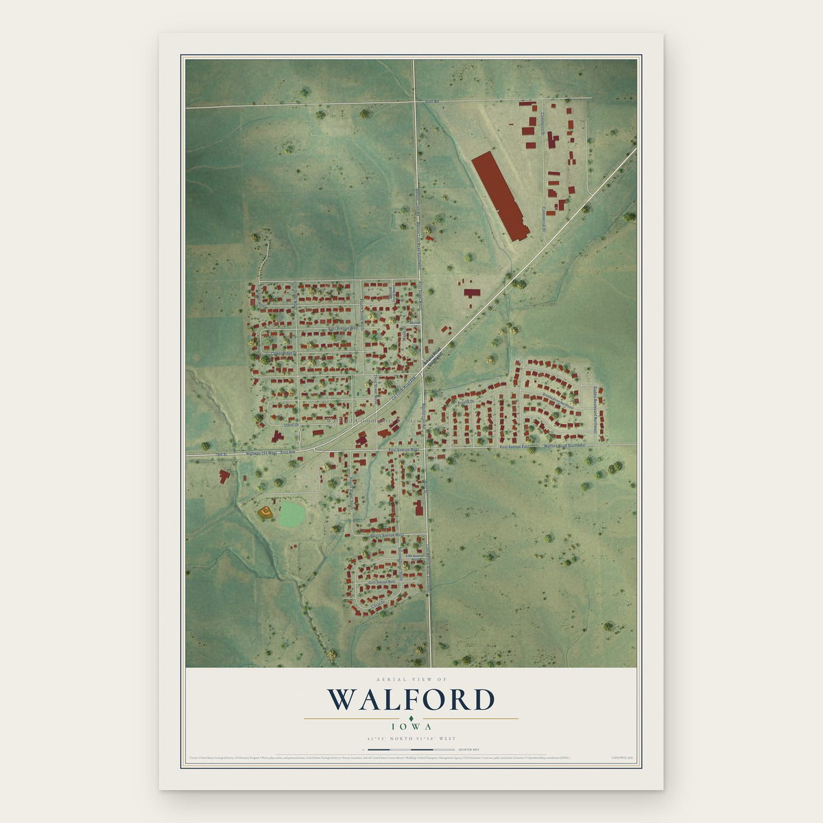 Walford, Iowa map print, the full design