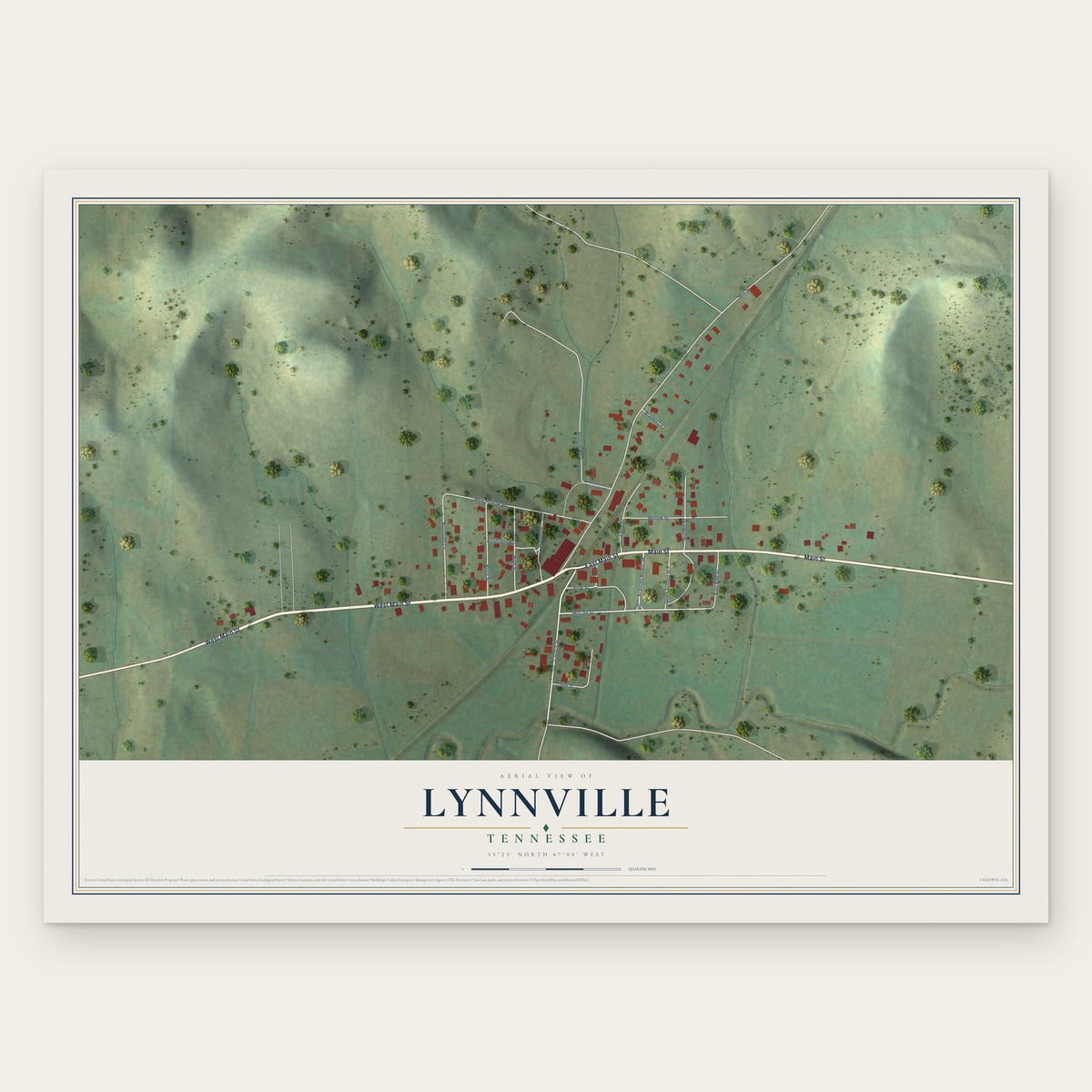 Lynnville, Tennessee map print, the full design