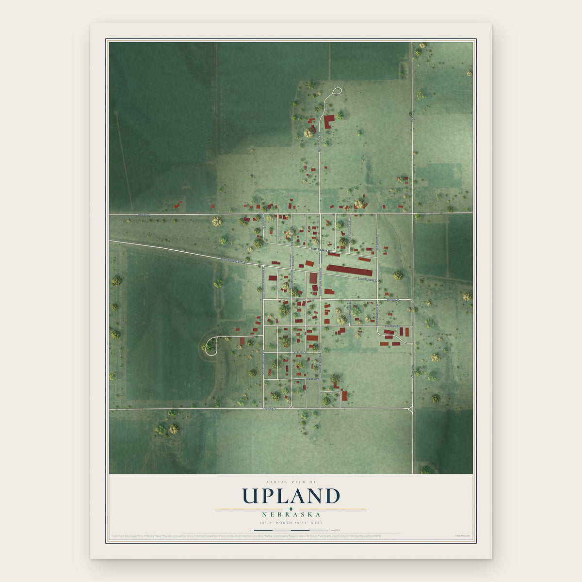 Upland, Nebraska map print, the full design