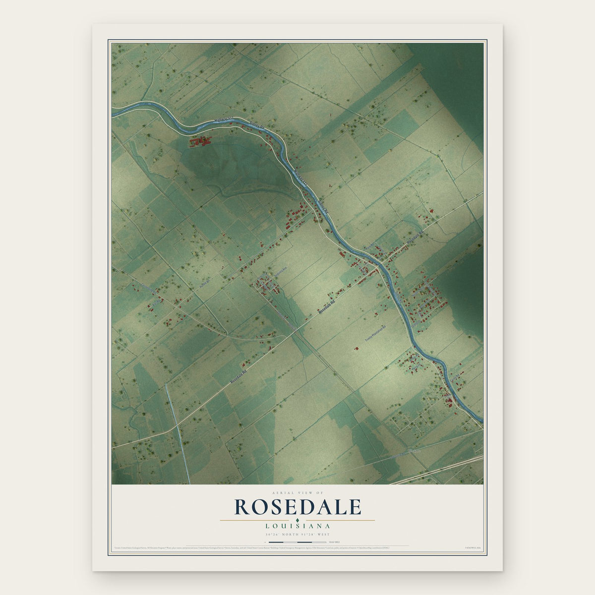 Rosedale, Louisiana map print, the full design