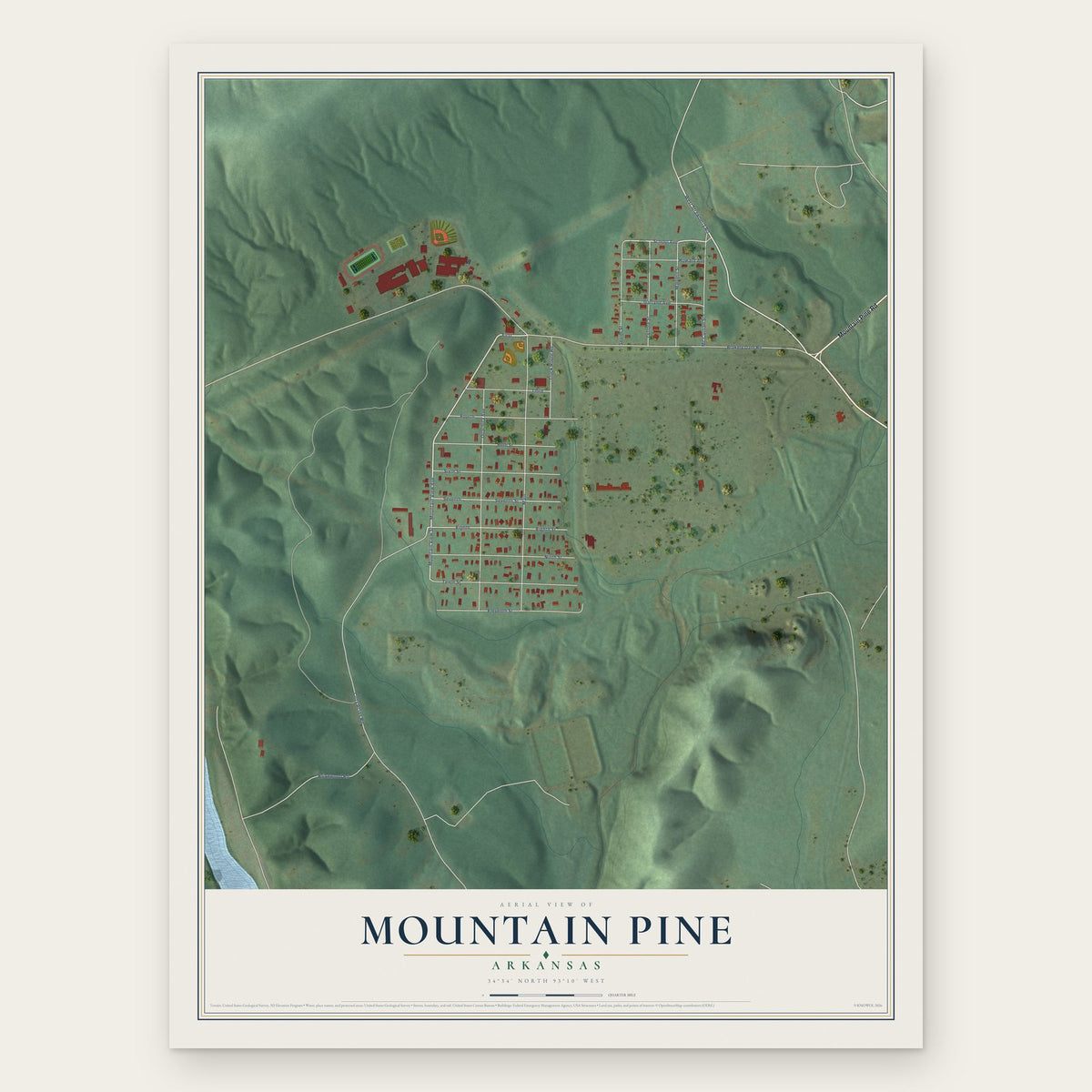 Mountain Pine, Arkansas map print, the full design