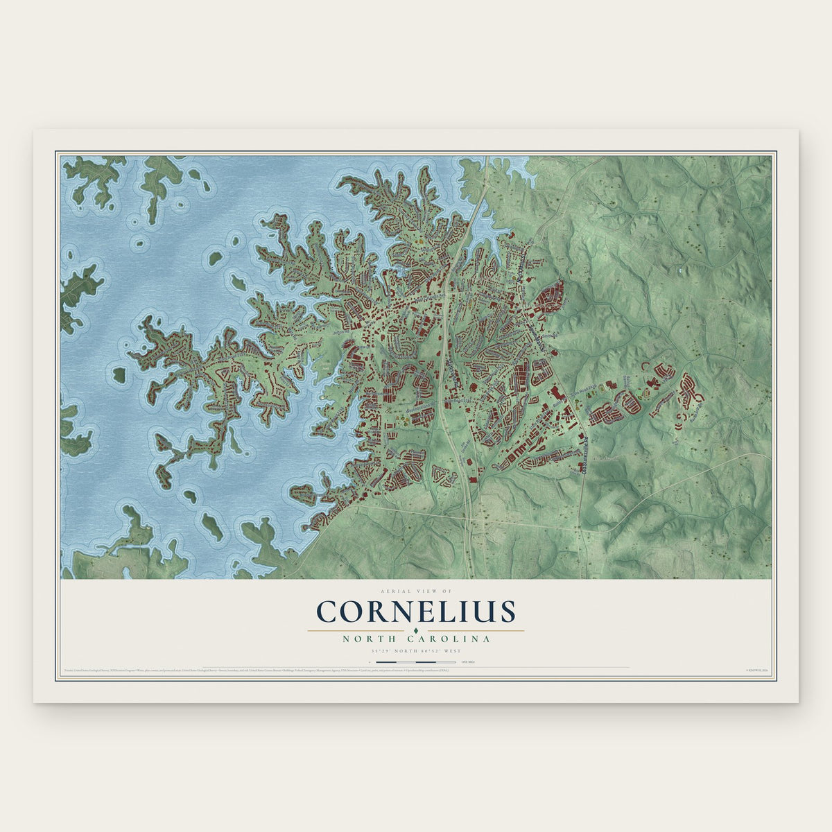 Cornelius, North Carolina map print, the full design