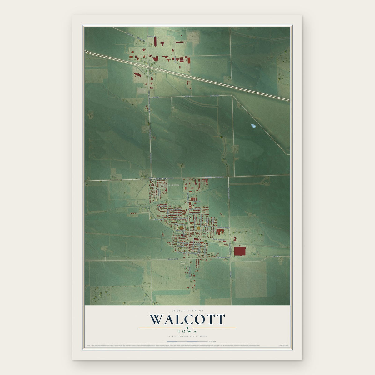 Walcott, Iowa map print, the full design