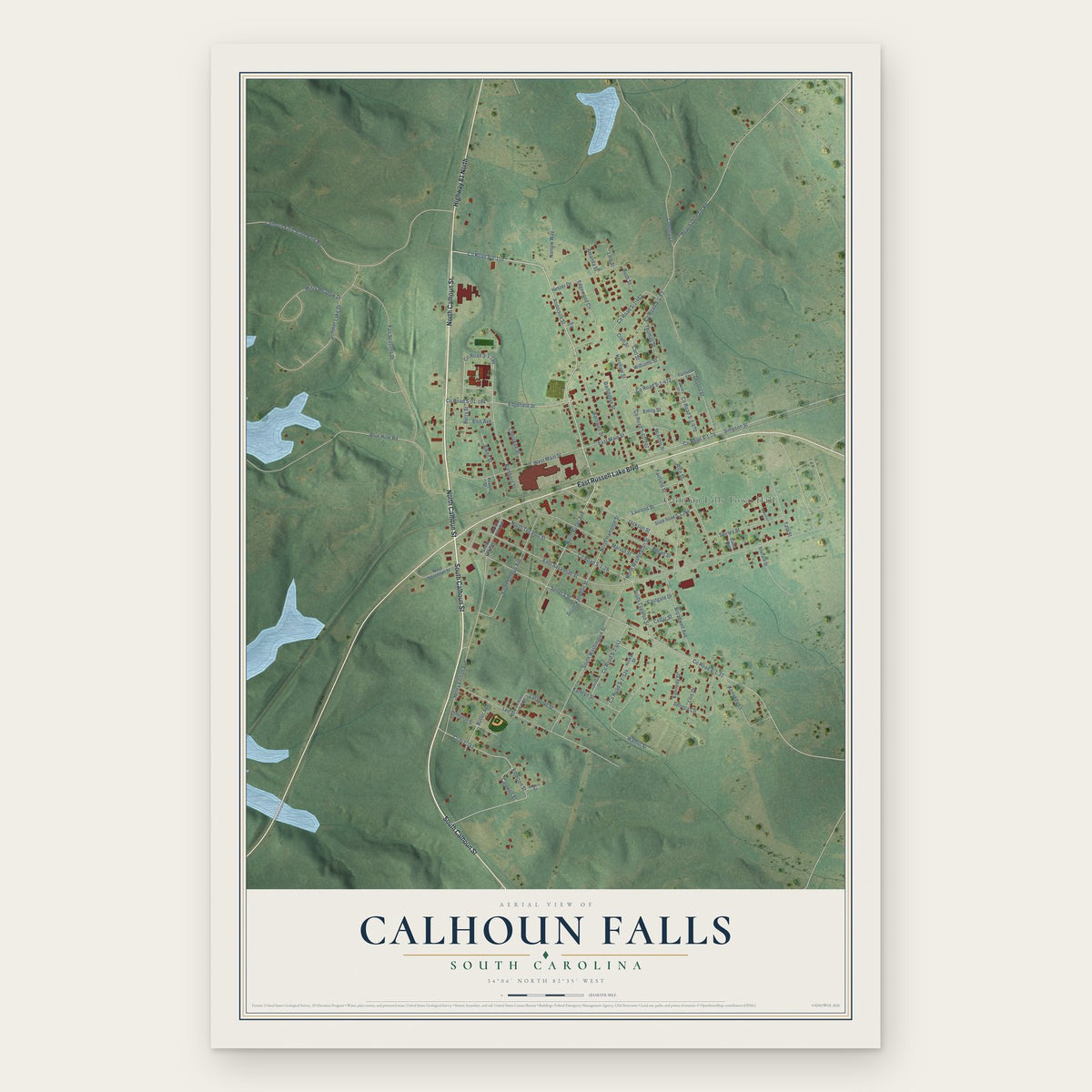 Calhoun Falls, South Carolina map print, the full design
