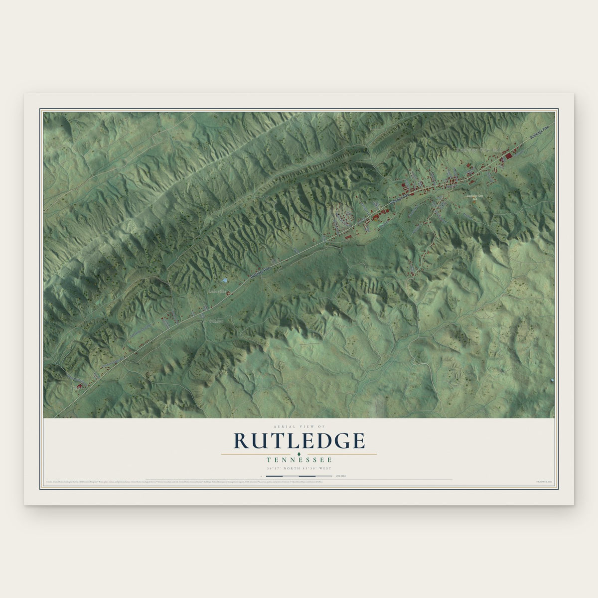 Rutledge, Tennessee map print, the full design