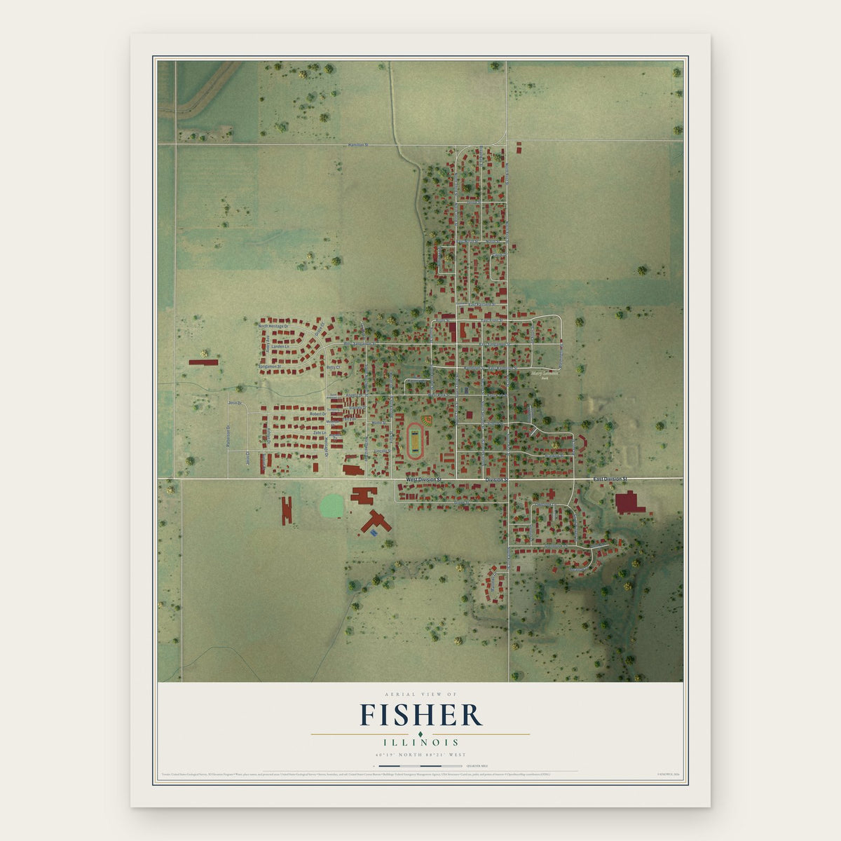 Fisher, Illinois map print, the full design