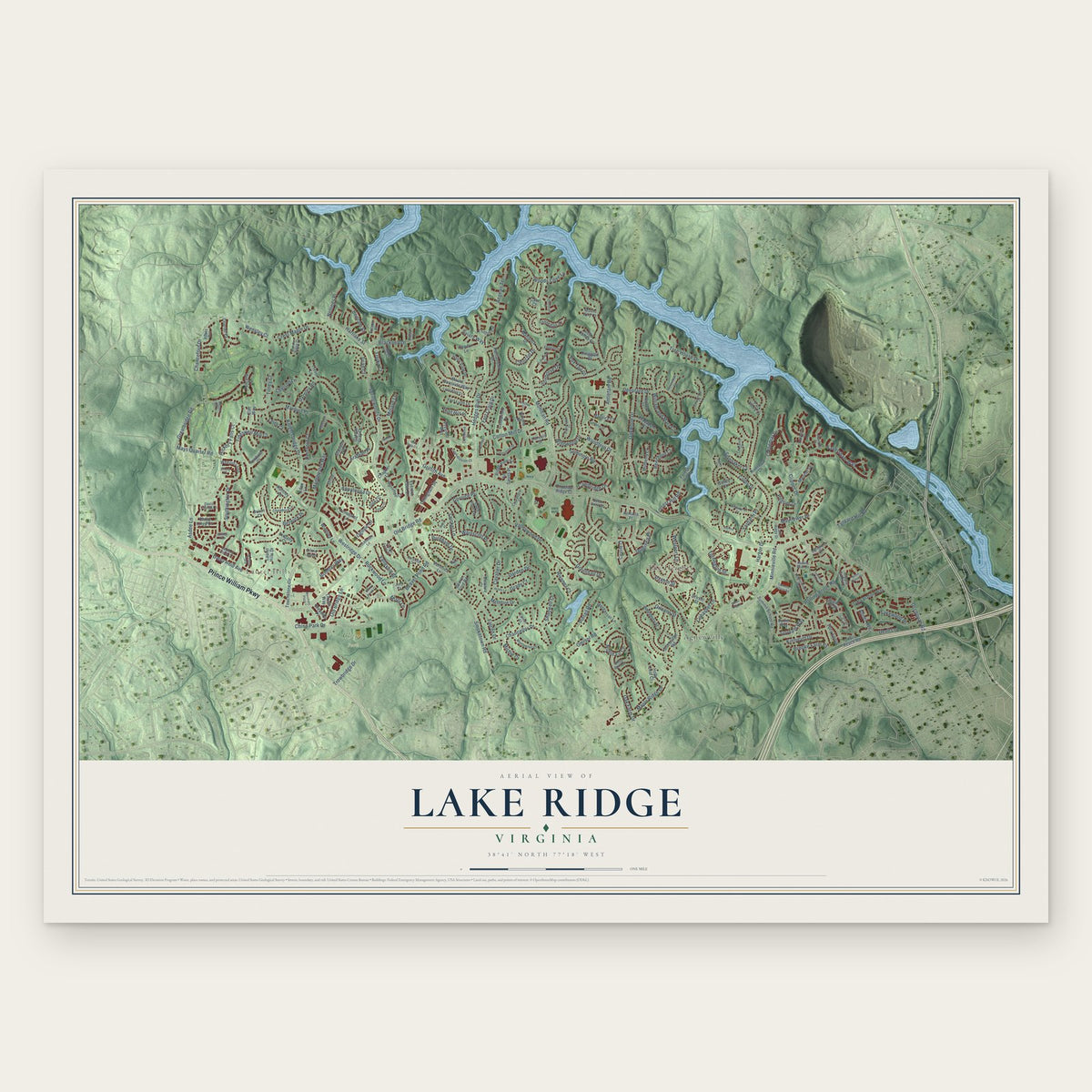 Lake Ridge, Virginia map print, the full design