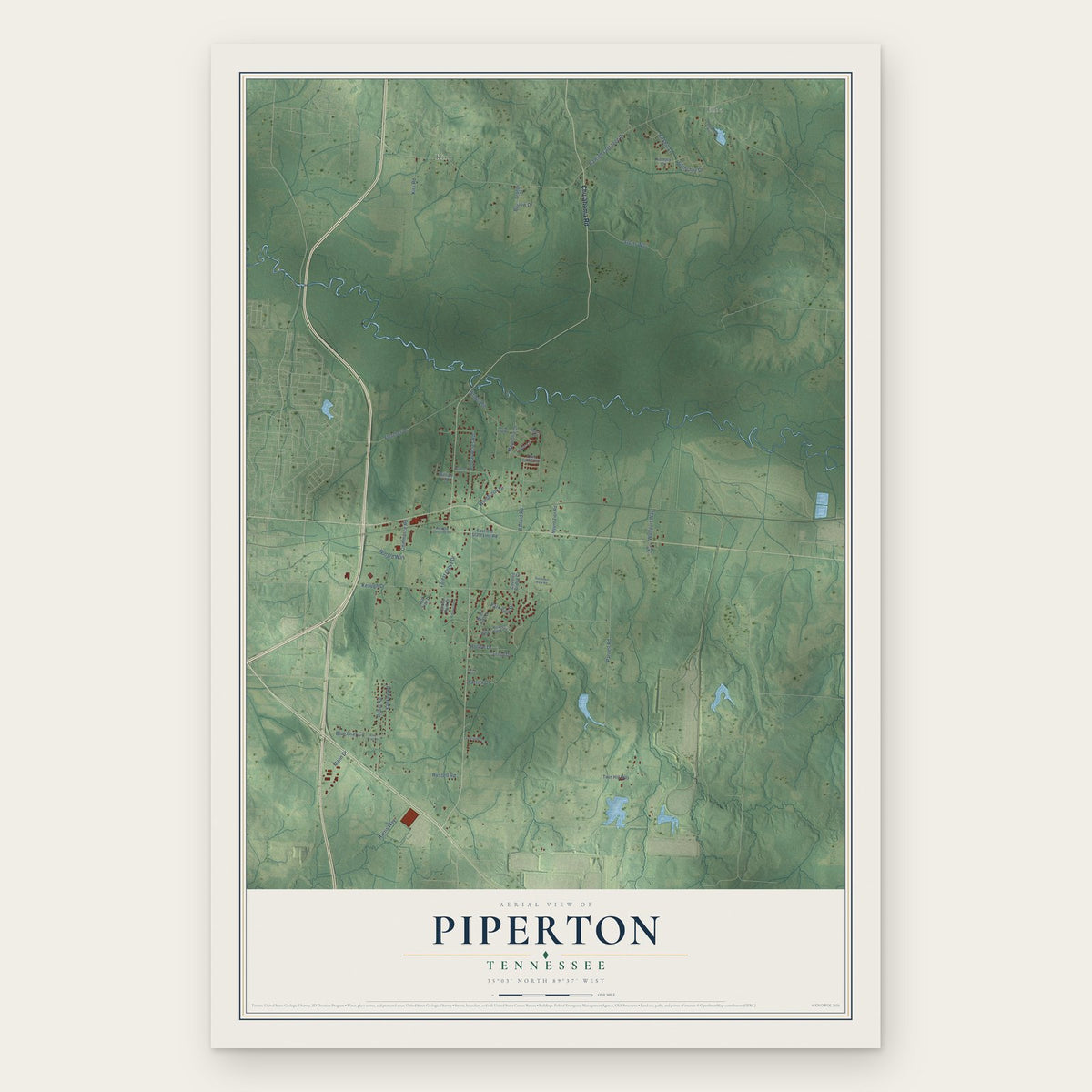 Piperton, Tennessee map print, the full design