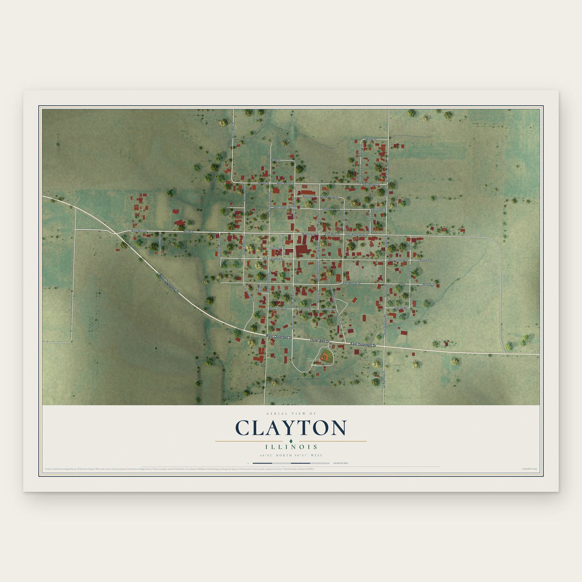 Clayton, Illinois map print, the full design