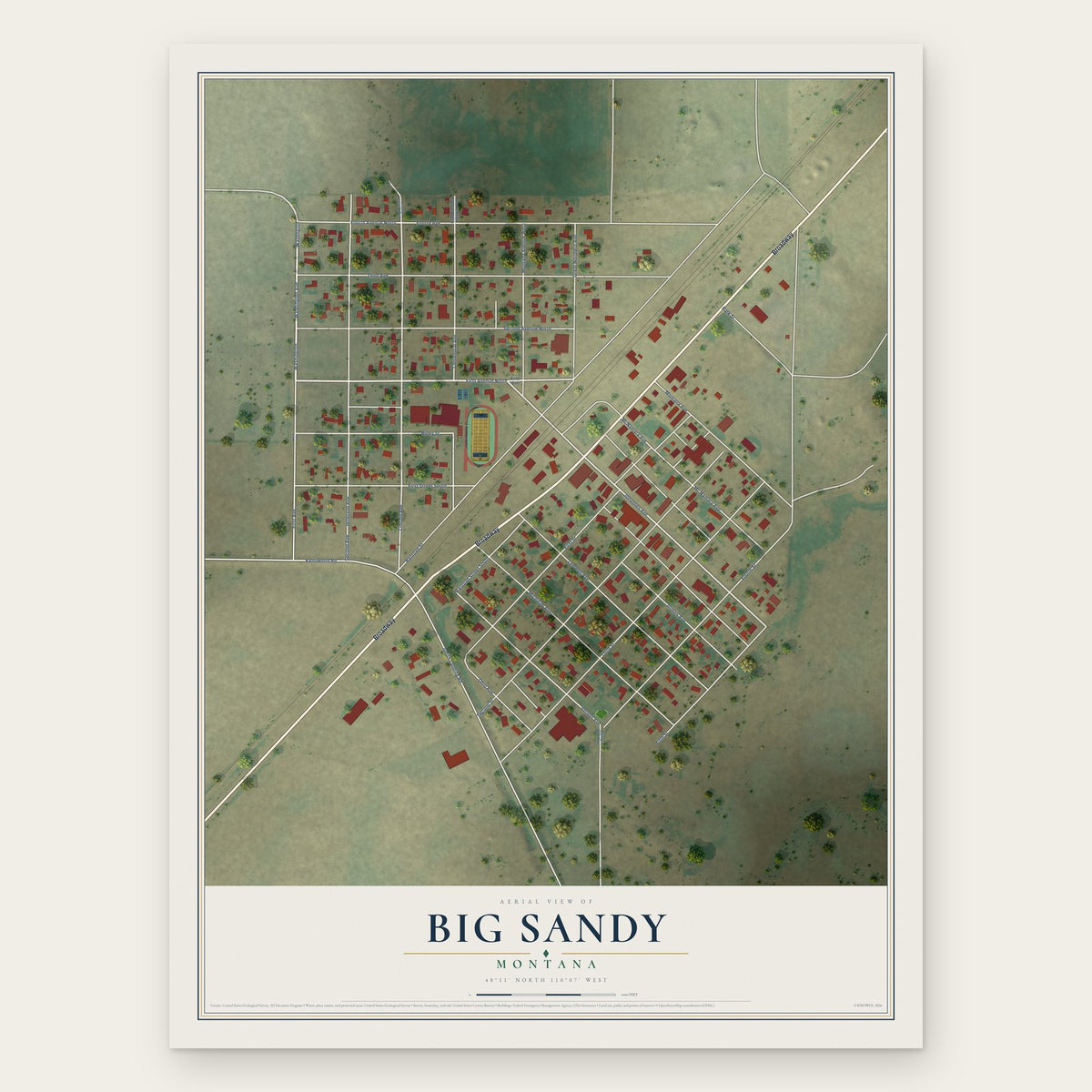 Big Sandy, Montana map print, the full design