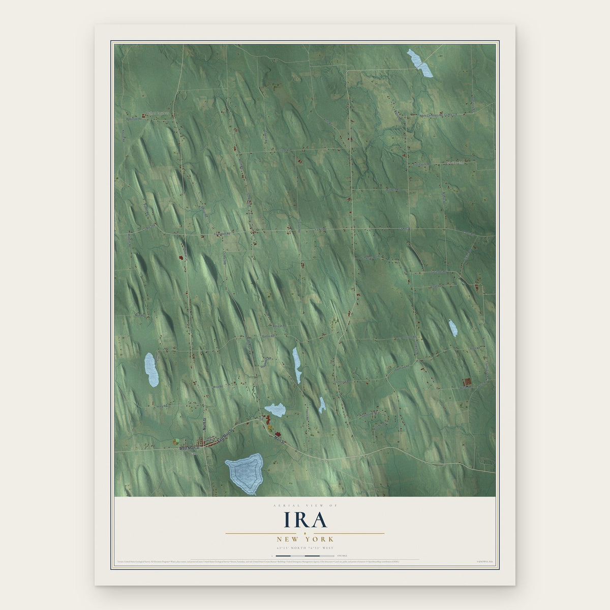 Ira, New York map print, the full design