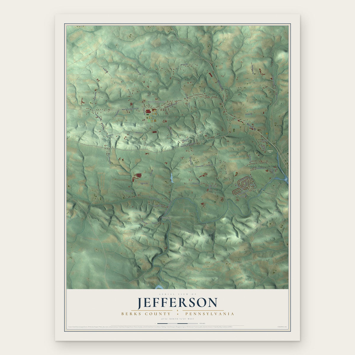 Jefferson, Berks County, Pennsylvania map print, the full design