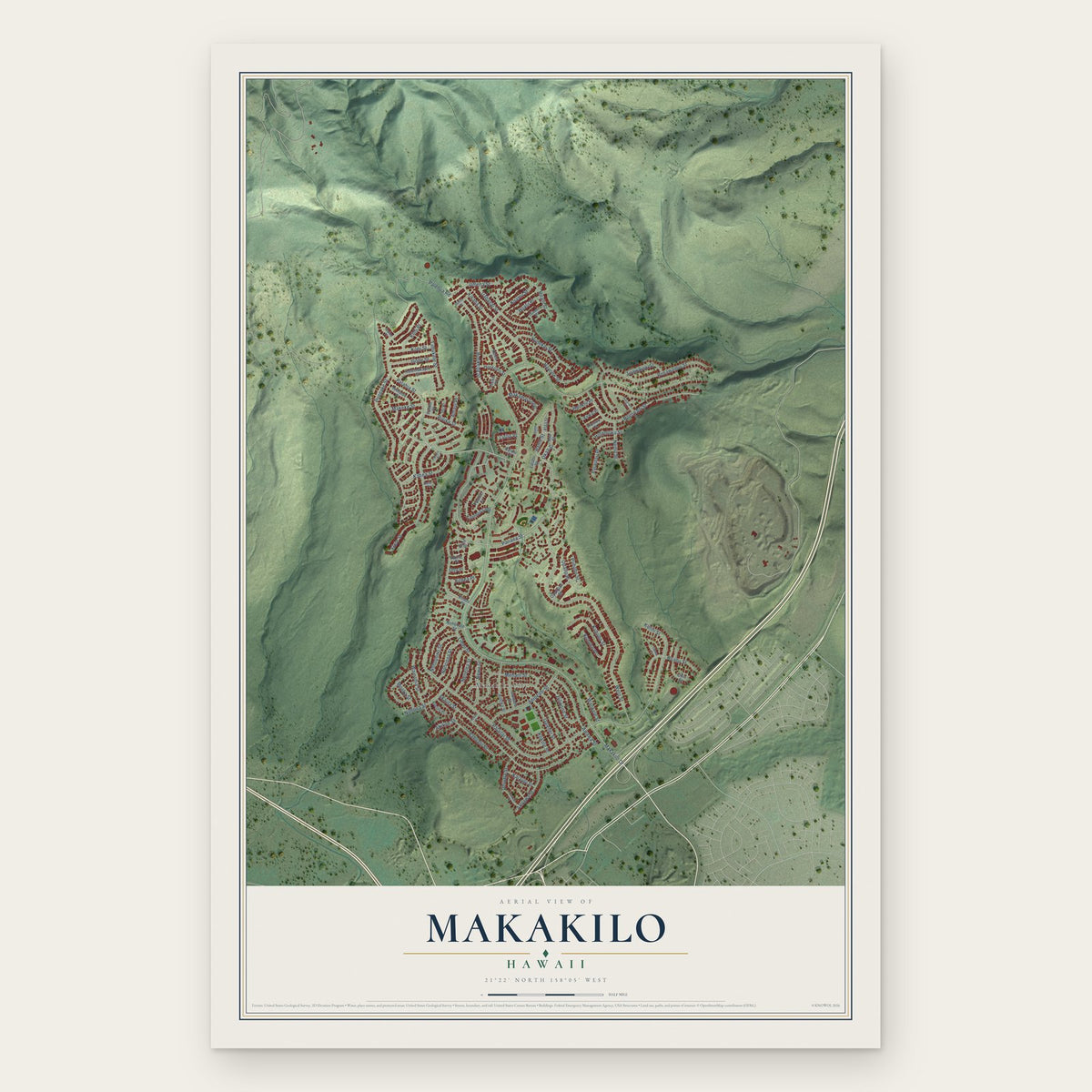 Makakilo, Hawaii map print, the full design