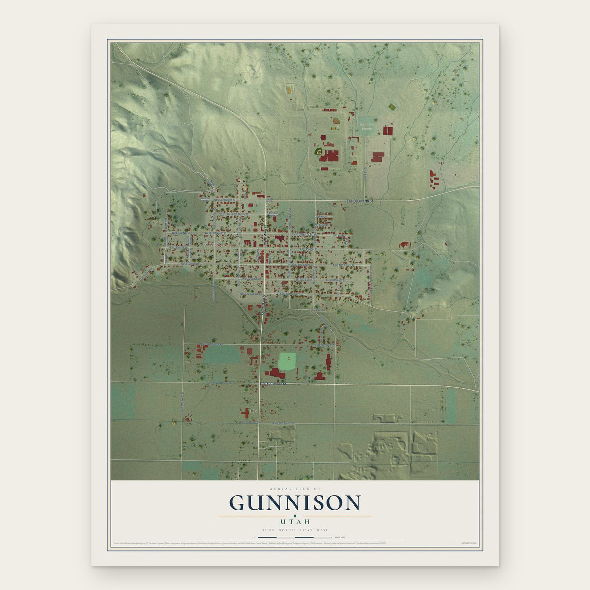Gunnison, Utah map print, the full design