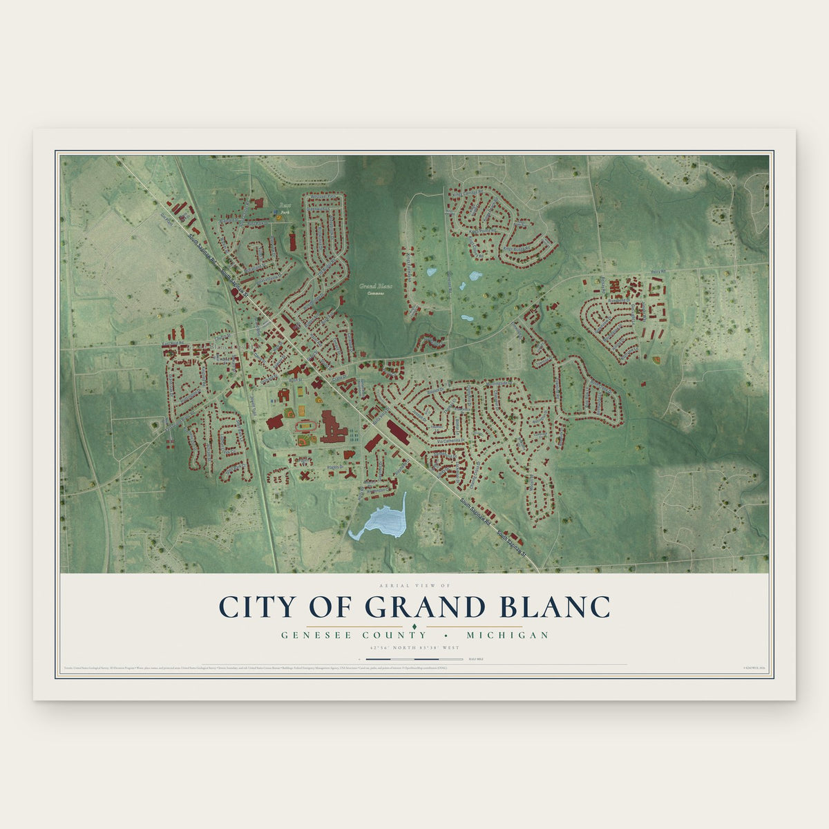 Grand Blanc, Michigan map print, the full design