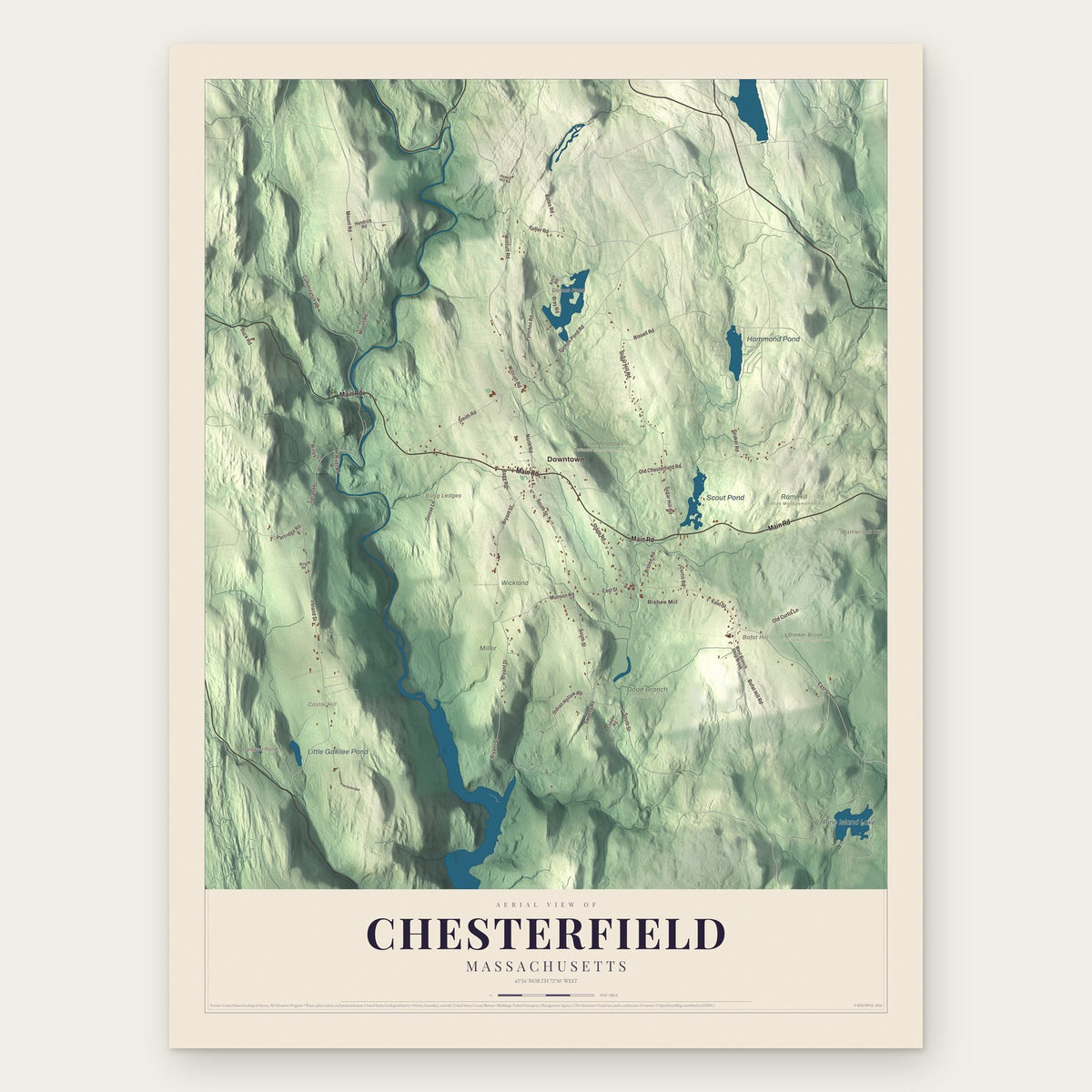 Chesterfield, Massachusetts map print, the full design