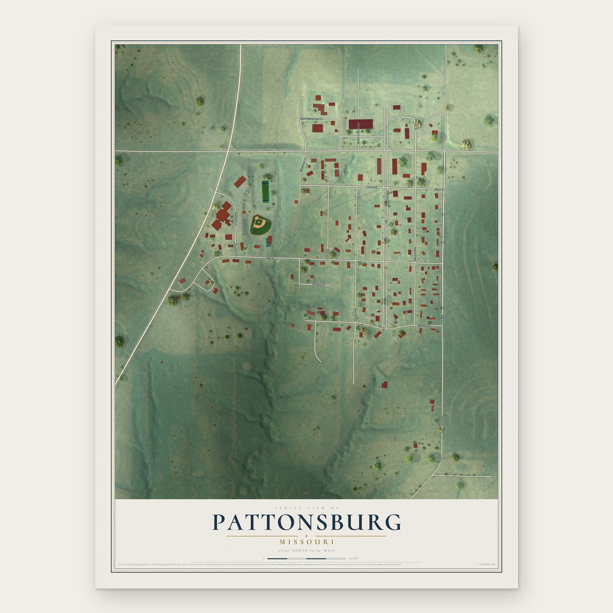 Pattonsburg, Missouri map print, the full design
