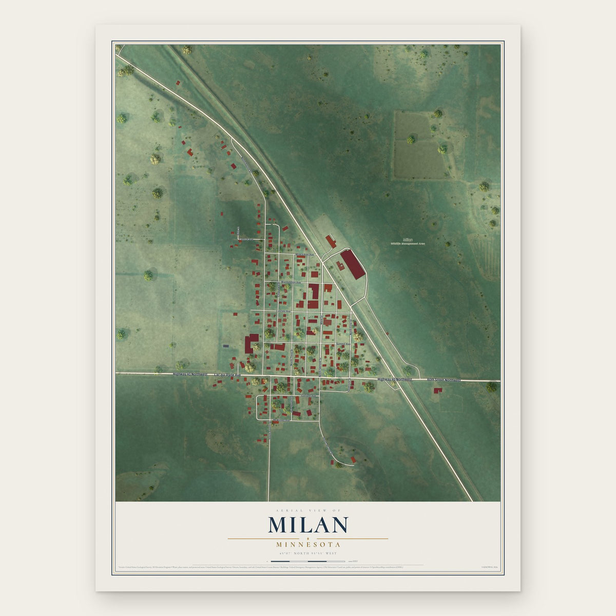 Milan, Minnesota map print, the full design
