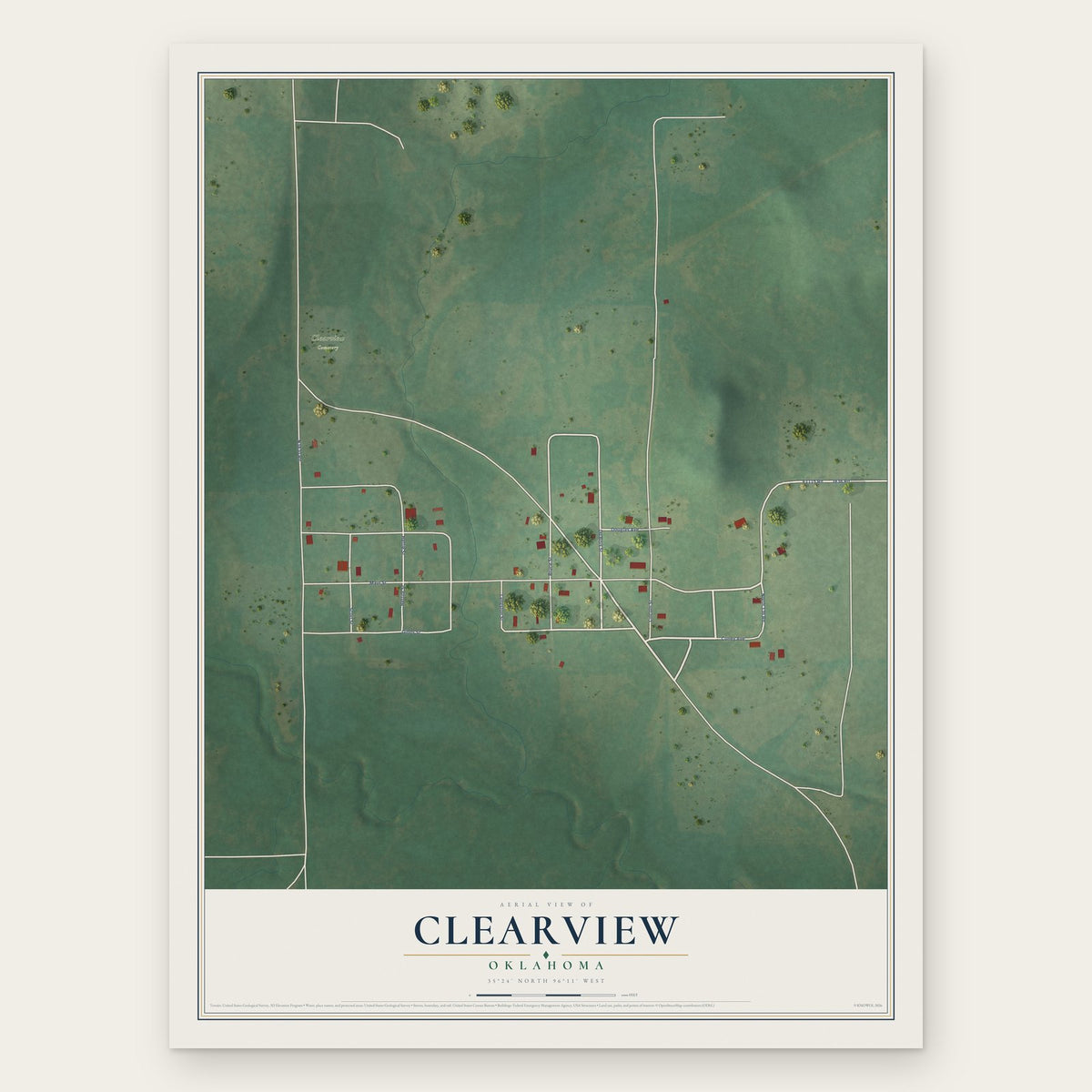 Clearview, Oklahoma map print, the full design