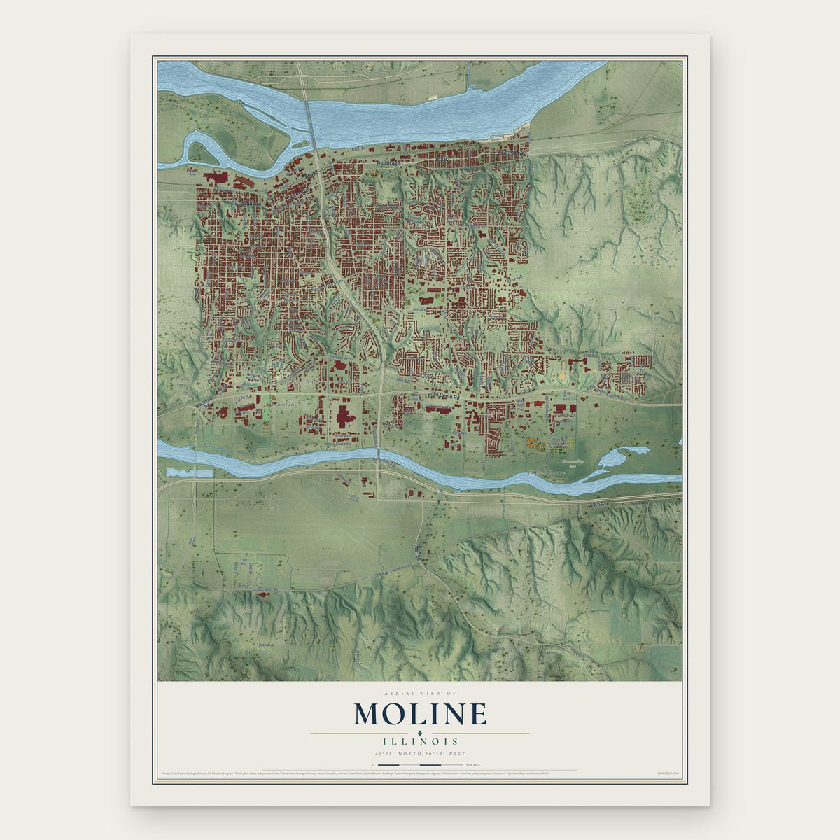 Moline, Illinois map print, the full design