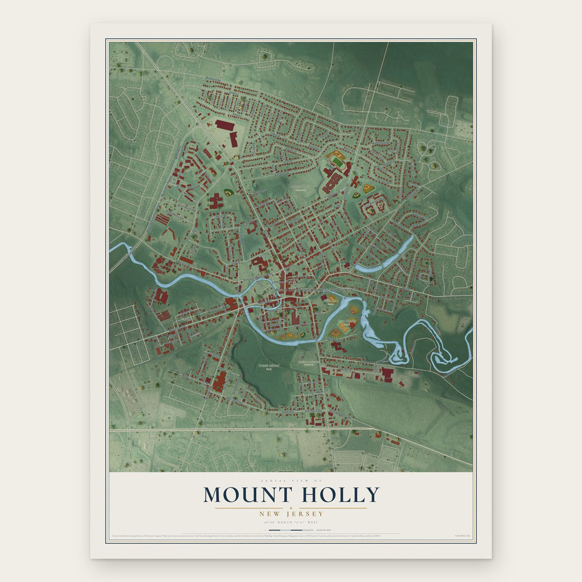 Mount Holly, New Jersey map print, the full design