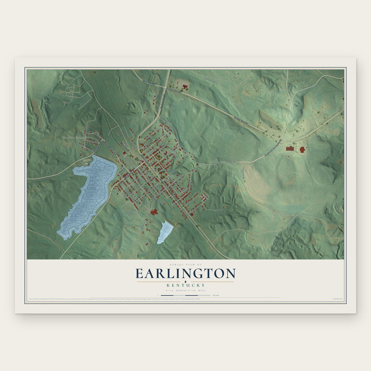 Earlington, Kentucky map print, the full design