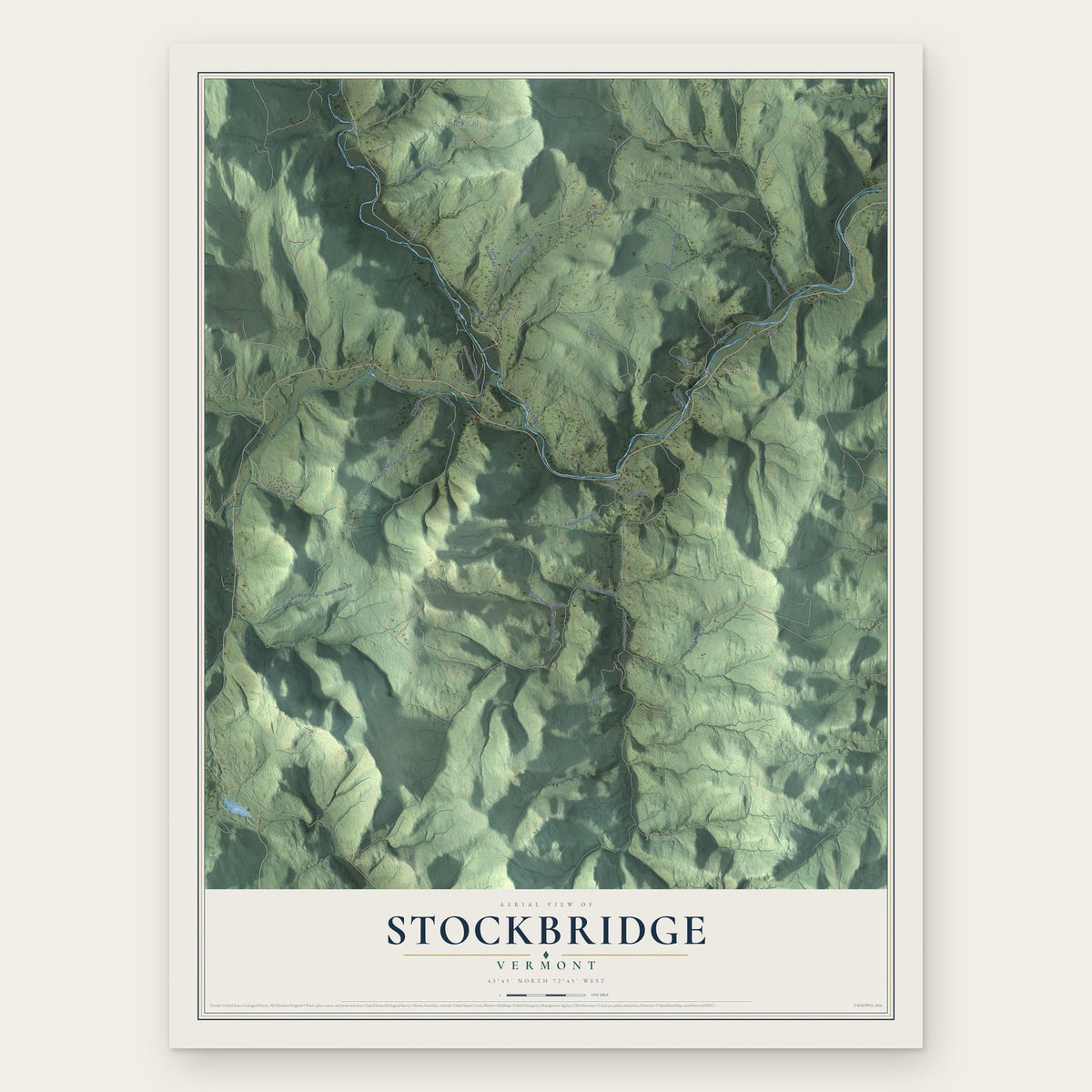 Stockbridge, Vermont map print, the full design