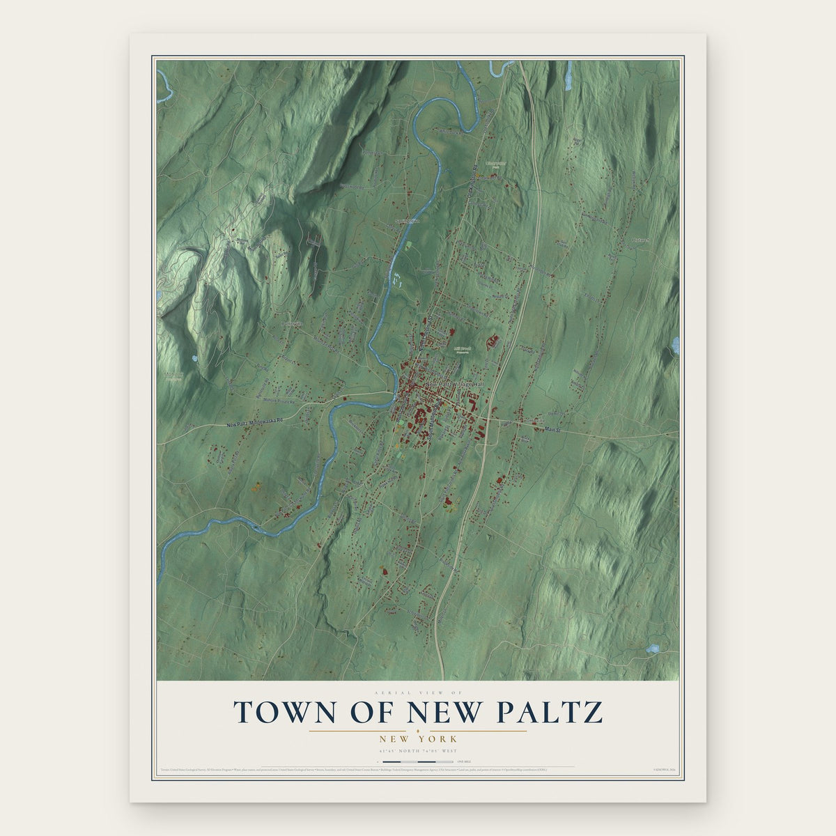 Town of New Paltz, New York map print, the full design