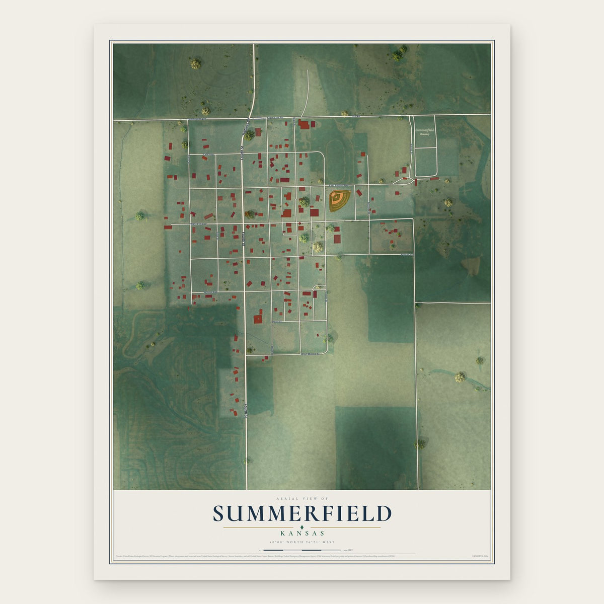 Summerfield, Kansas map print, the full design
