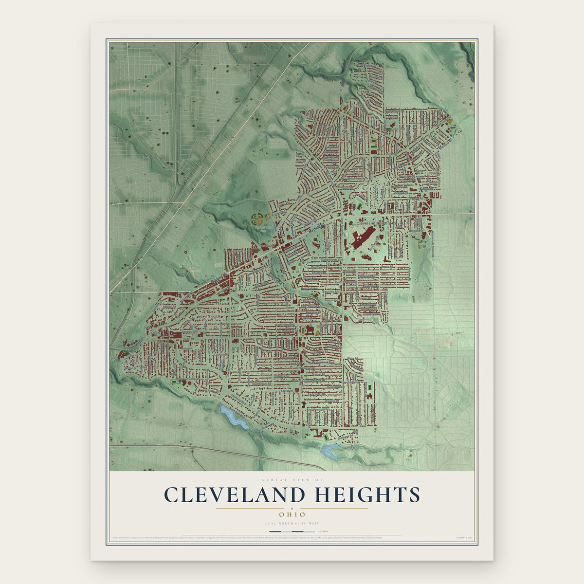 Cleveland Heights, Ohio map print, the full design