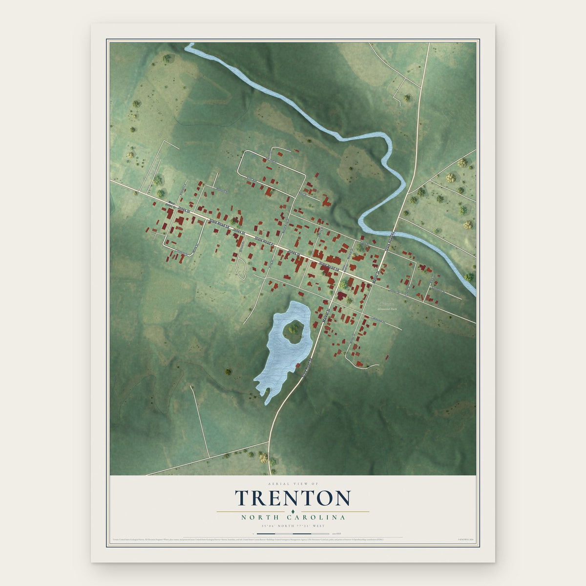 Trenton, North Carolina map print, the full design