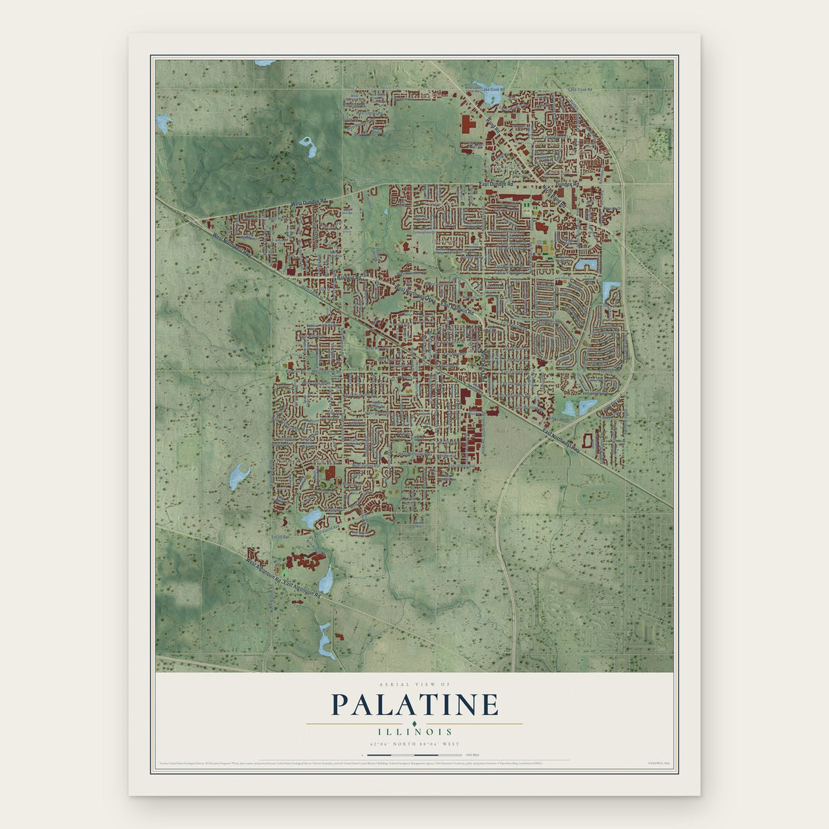 Palatine, Illinois map print, the full design