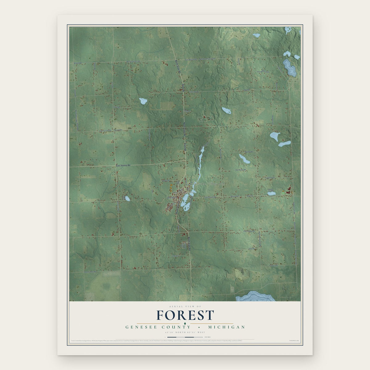 Forest, Genesee County, Michigan map print, the full design