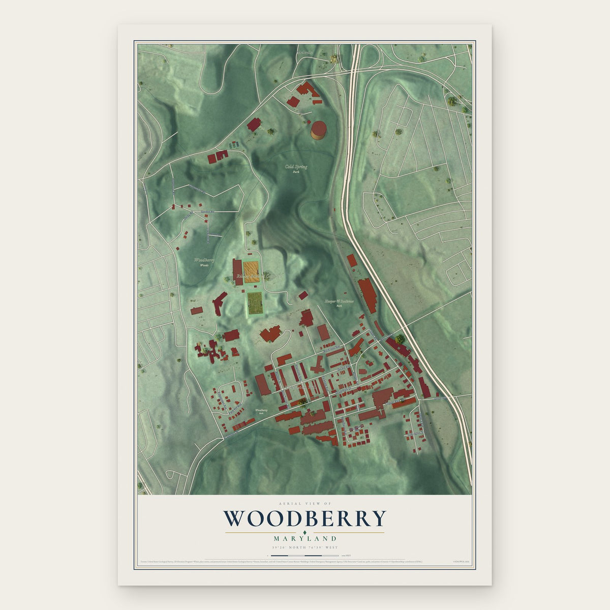Woodberry, Maryland map print, the full design