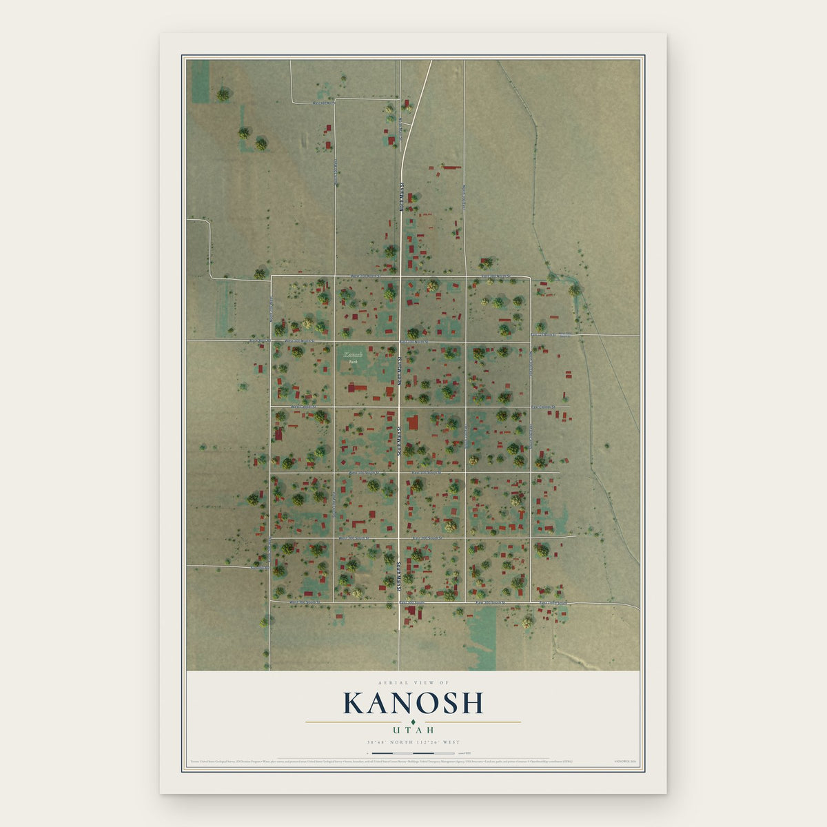 Kanosh, Utah map print, the full design