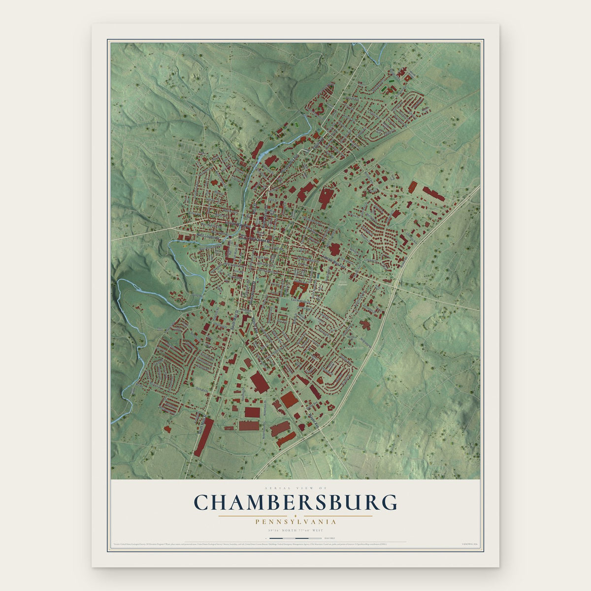 Chambersburg, Pennsylvania map print, the full design
