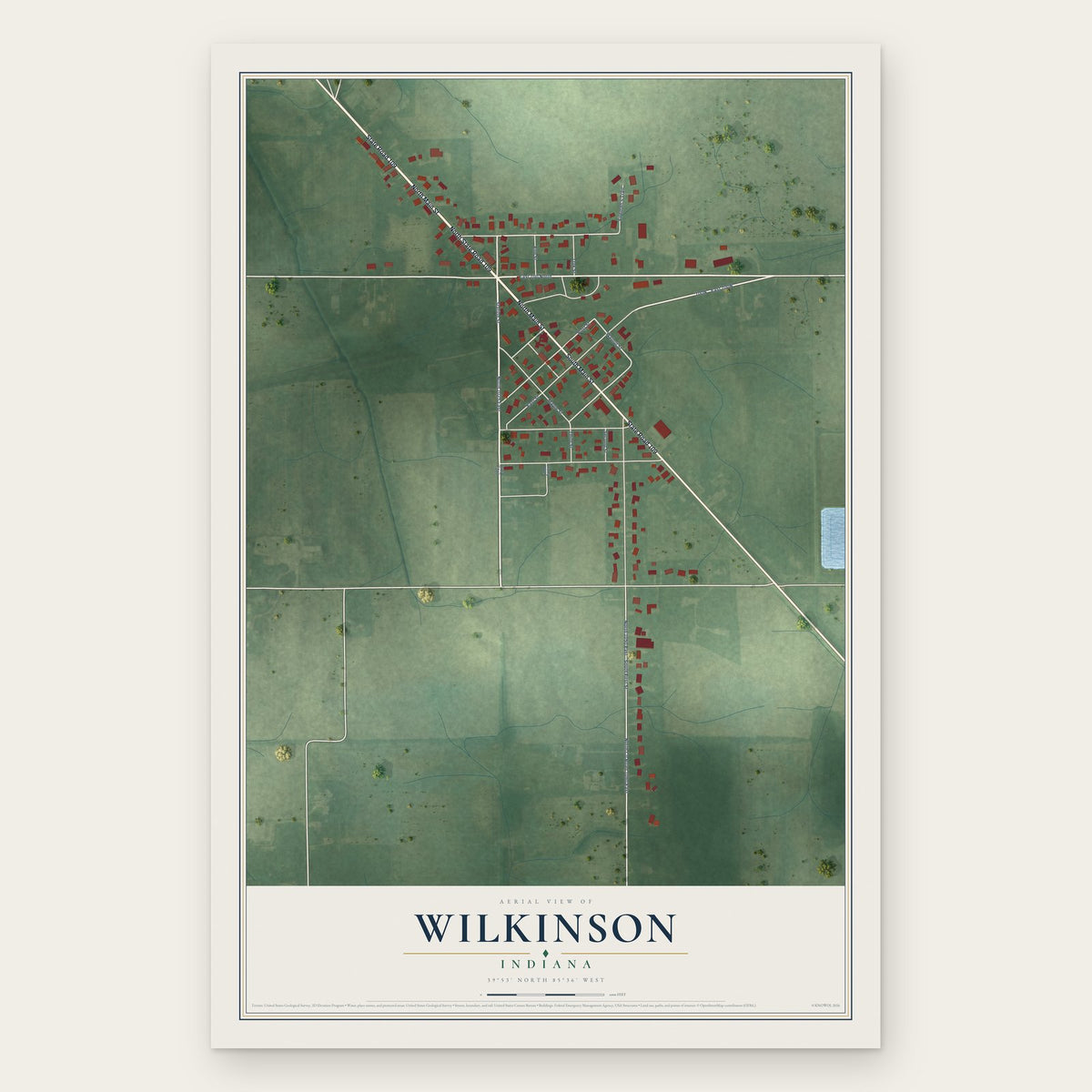 Wilkinson, Indiana map print, the full design