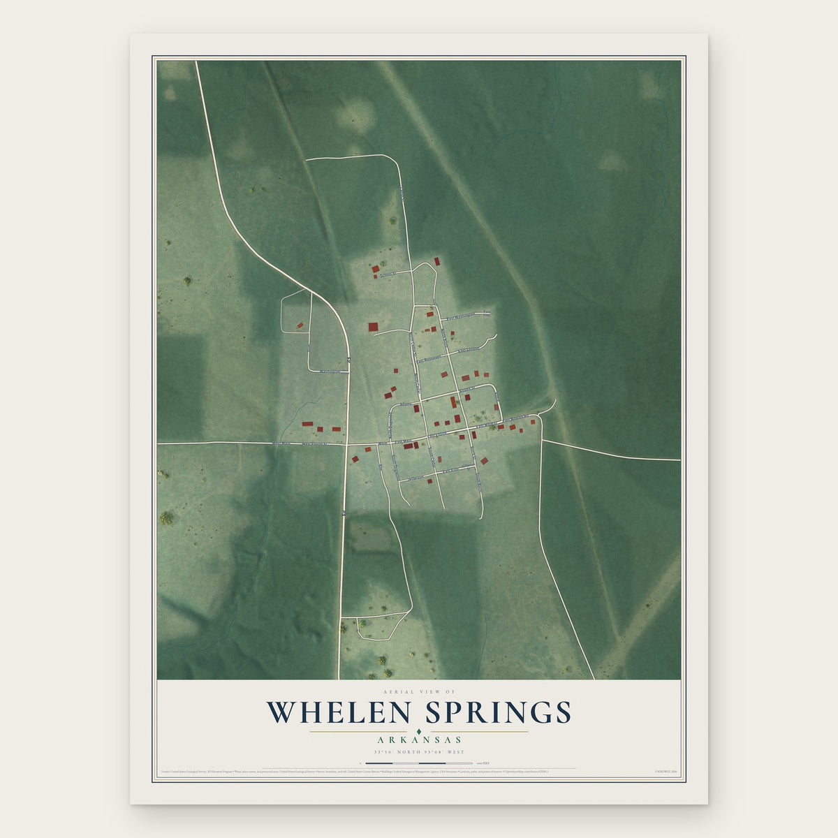 Whelen Springs, Arkansas map print, the full design