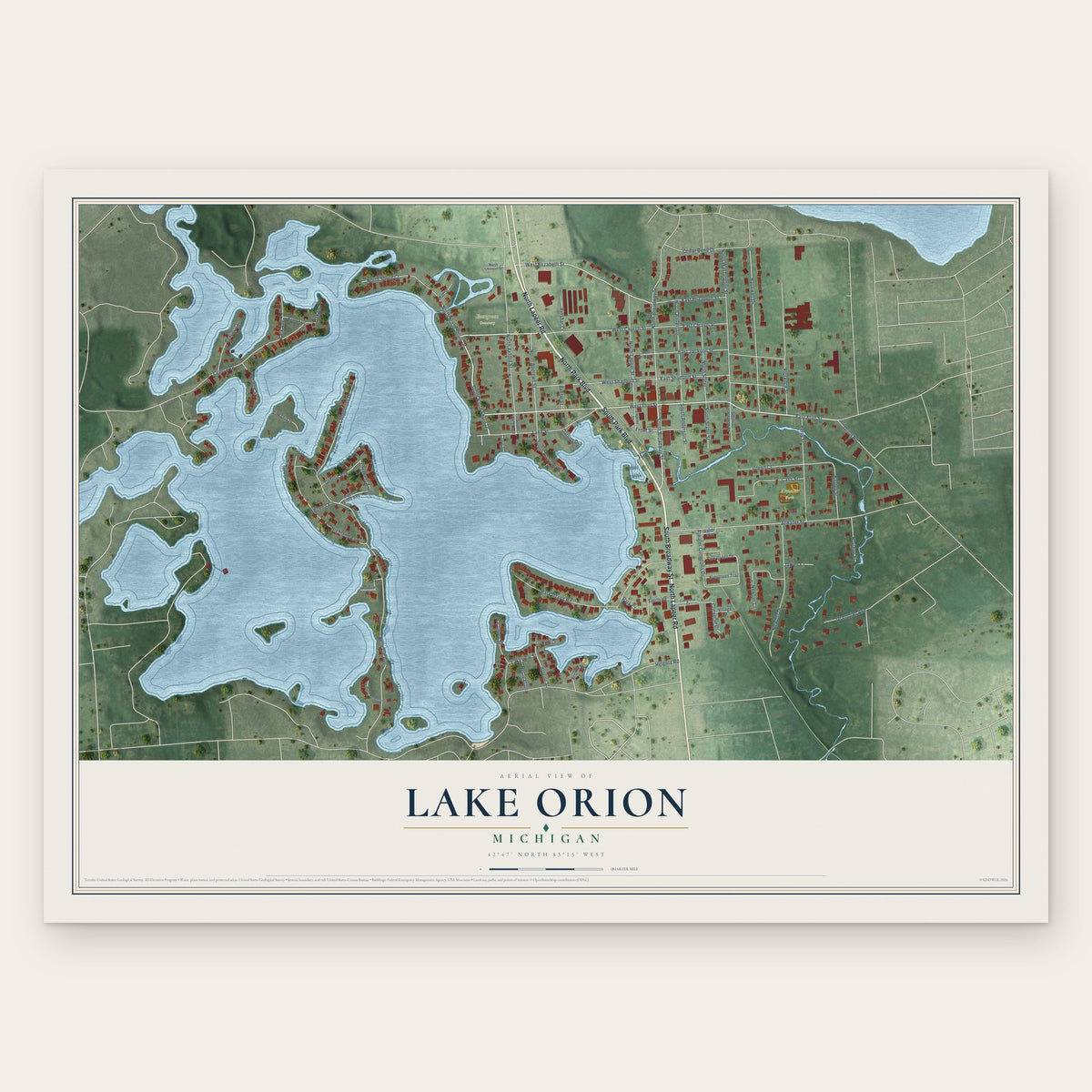 Lake Orion, Michigan map print, the full design