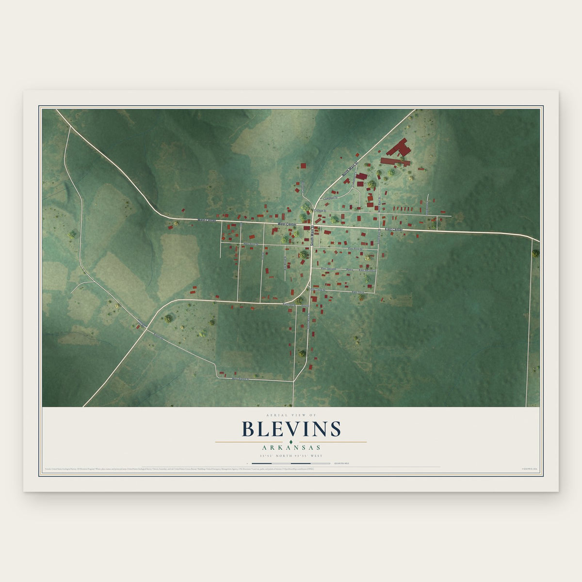 Blevins, Arkansas map print, the full design