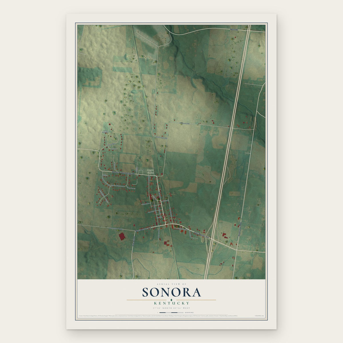 Sonora, Kentucky map print, the full design