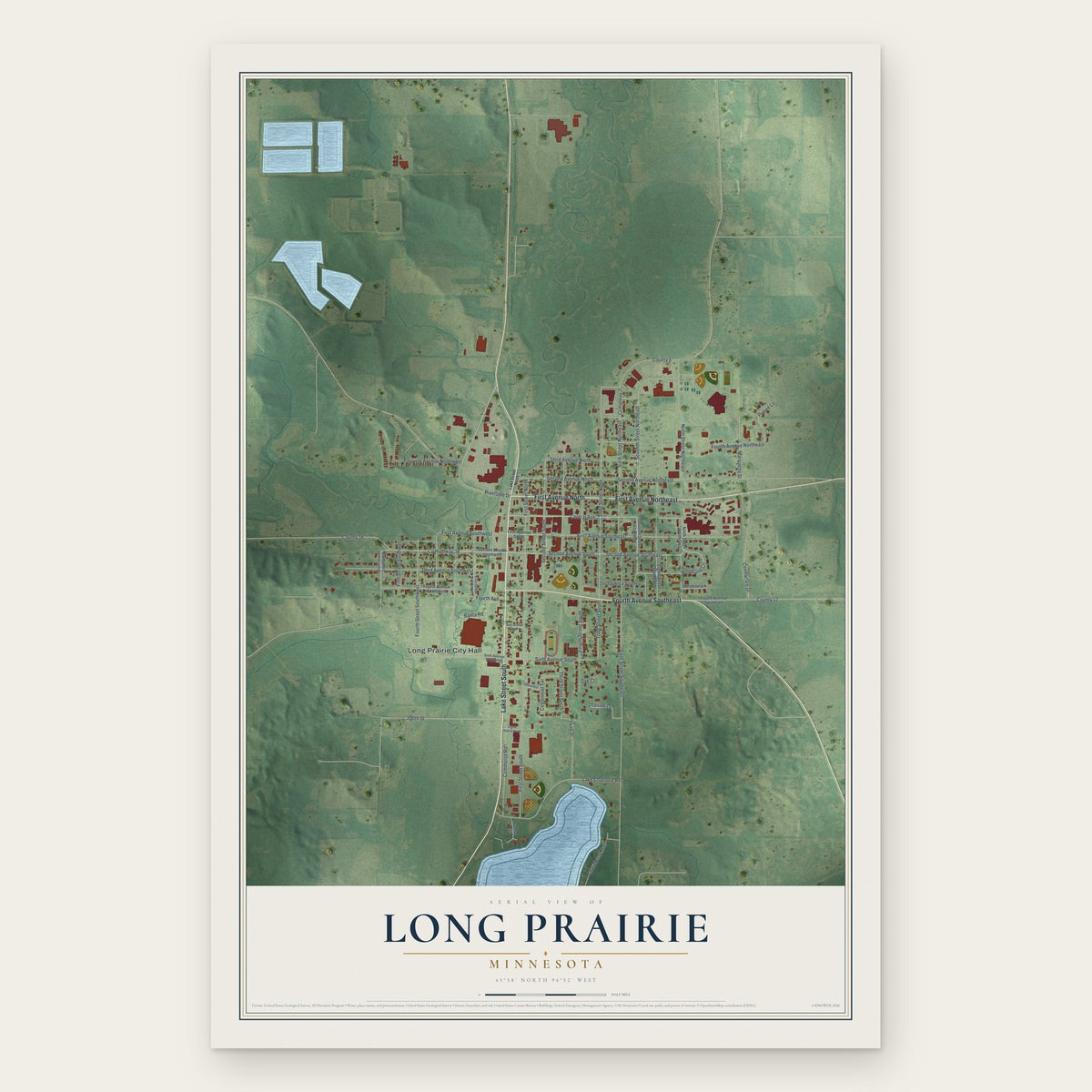 Long Prairie, Minnesota map print, the full design