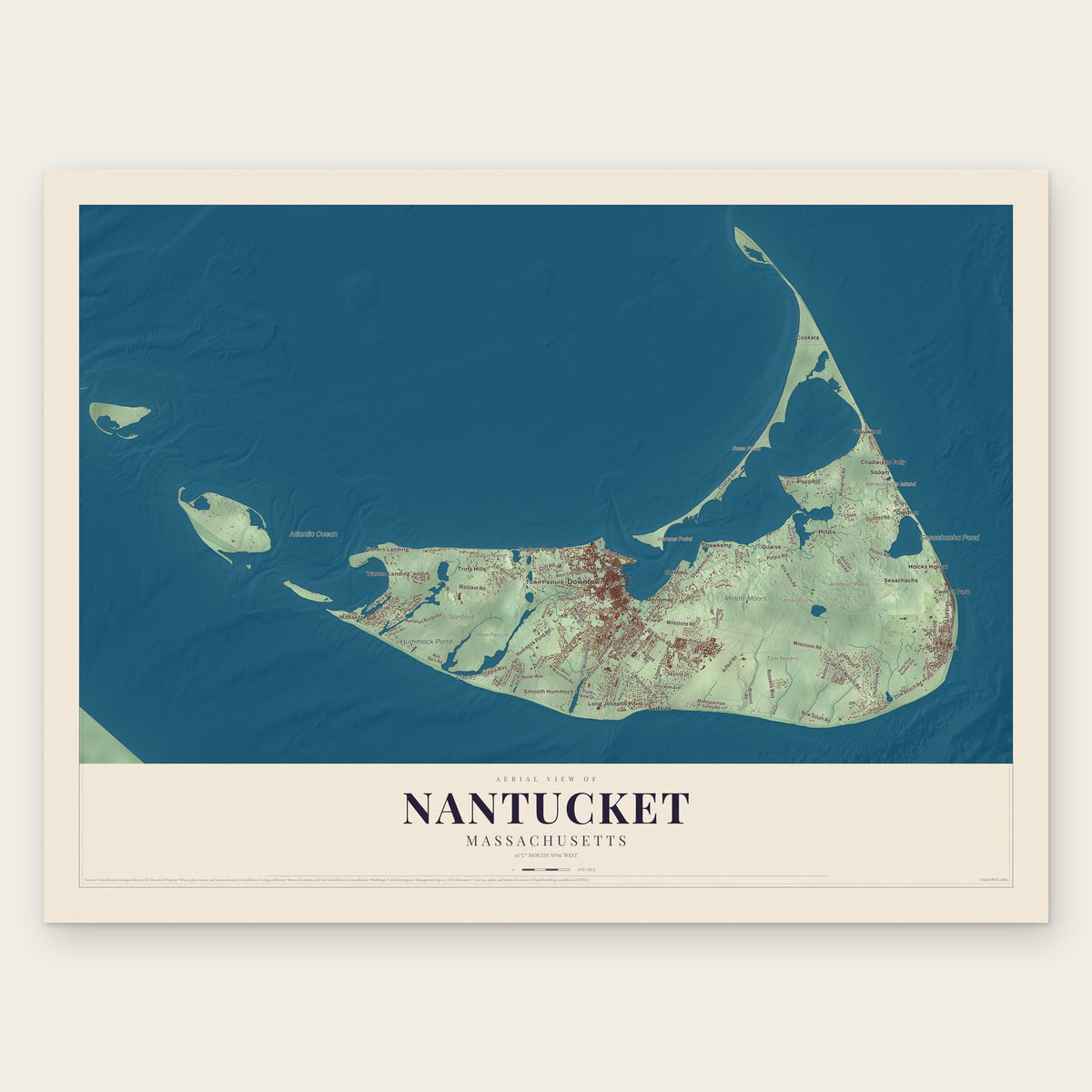 Nantucket, Massachusetts map print, the full design